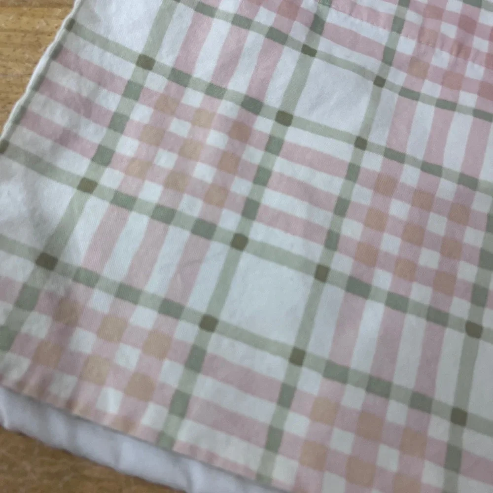 Vtg Country Curtains Pink Sage Green Plaid Lined Window Valance 40x12 USA Made